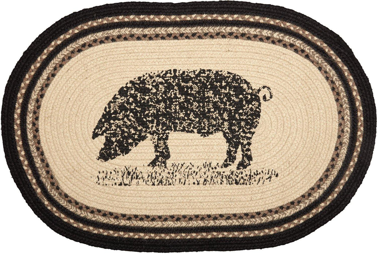 Sawyer Mill Charcoal Pig Jute Braided Rug Oval 20"x30" with Rug Pad VHC Brands - The Fox Decor