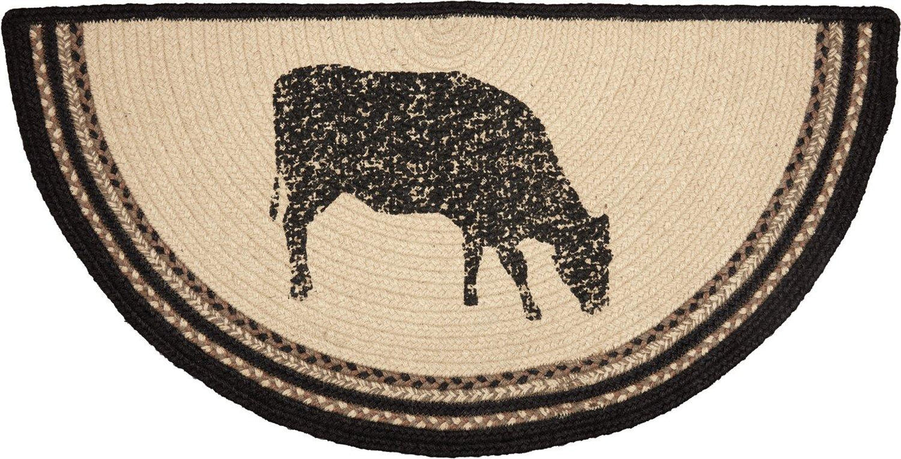 Sawyer Mill Charcoal Cow Jute Braided Rug Half Circle 16.5"x33" with Rug Pad VHC Brands - The Fox Decor