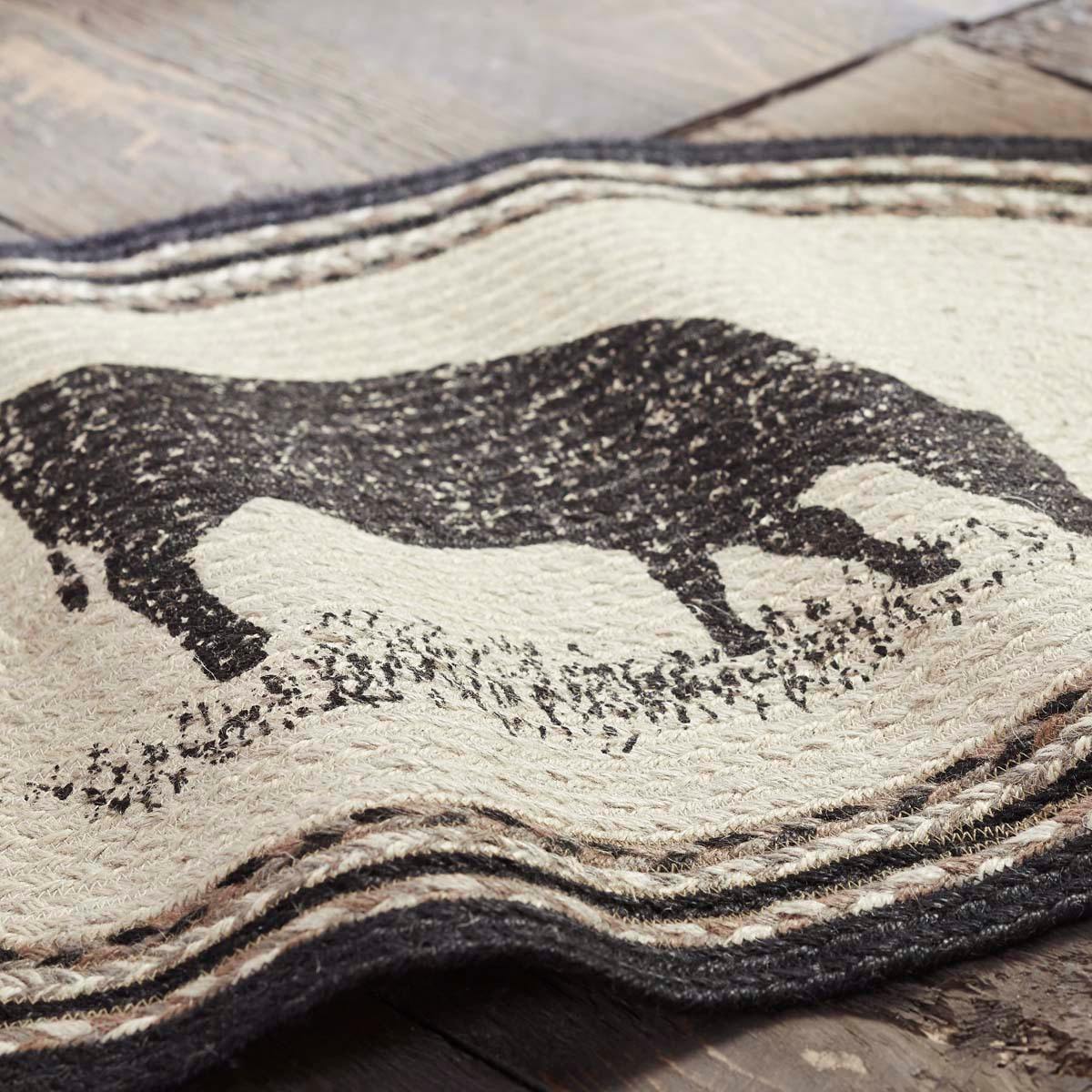 Sawyer Mill Charcoal Cow Jute Braided Rug Oval 20"x30" with Rug Pad VHC Brands - The Fox Decor