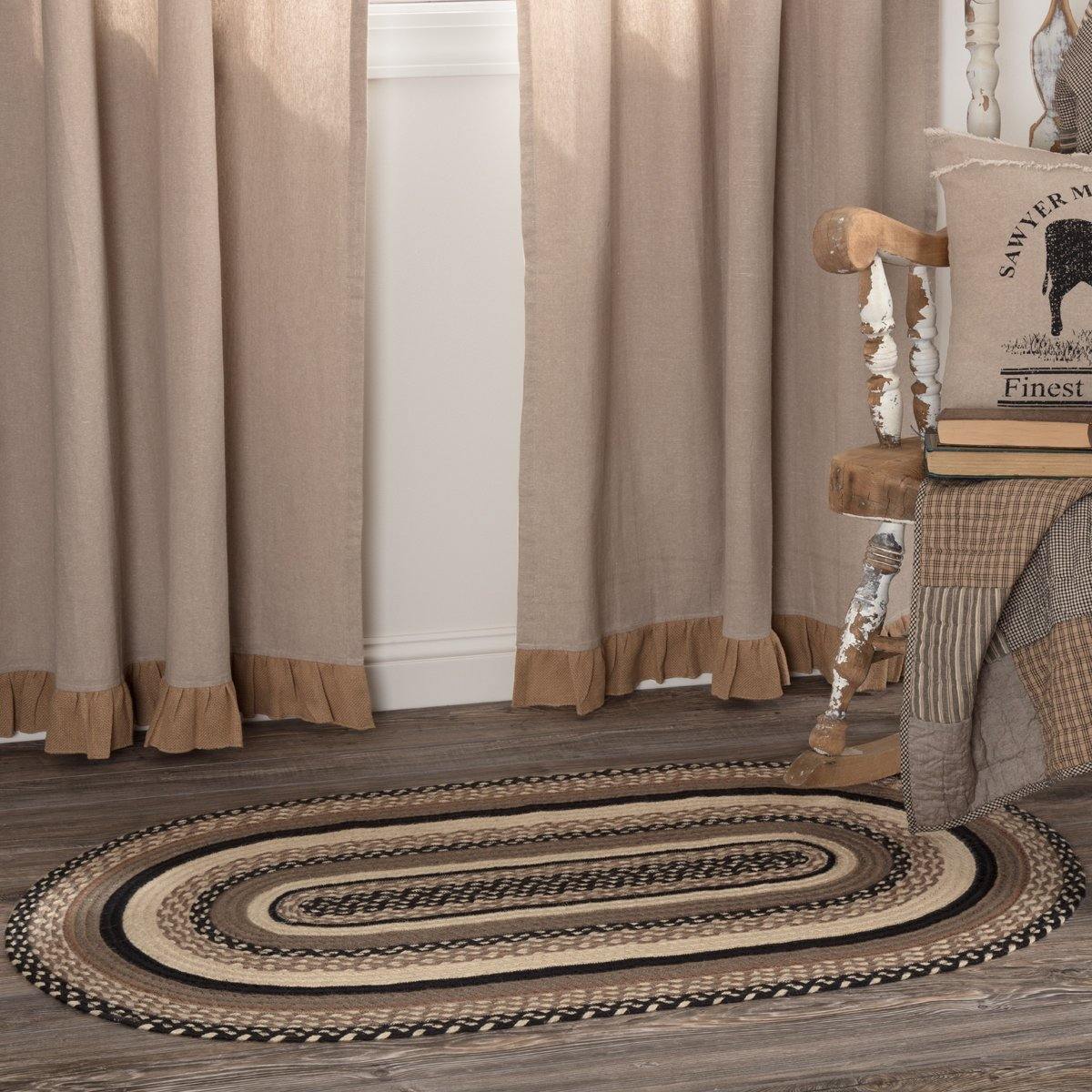 Sawyer Mill Charcoal Jute Braided Rug Oval 27"x48" with Rug Pad VHC Brands - The Fox Decor