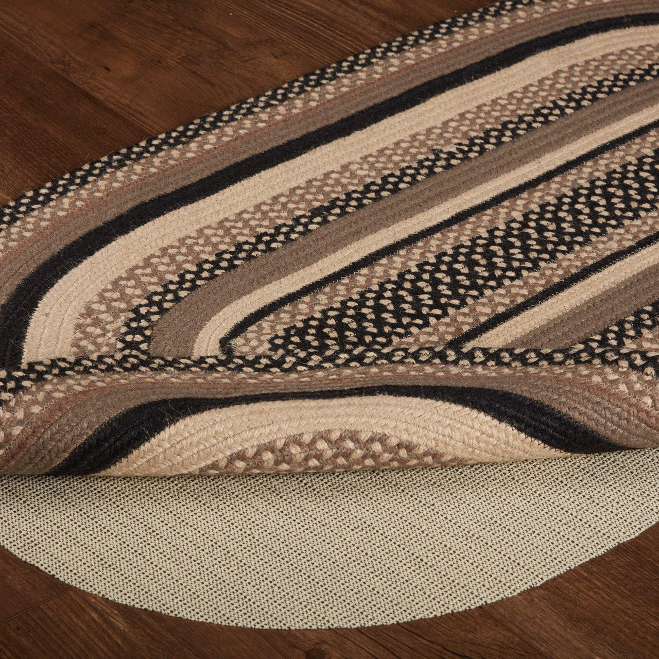 Sawyer Mill Charcoal Jute Braided Rug Oval 27"x48" with Rug Pad VHC Brands - The Fox Decor