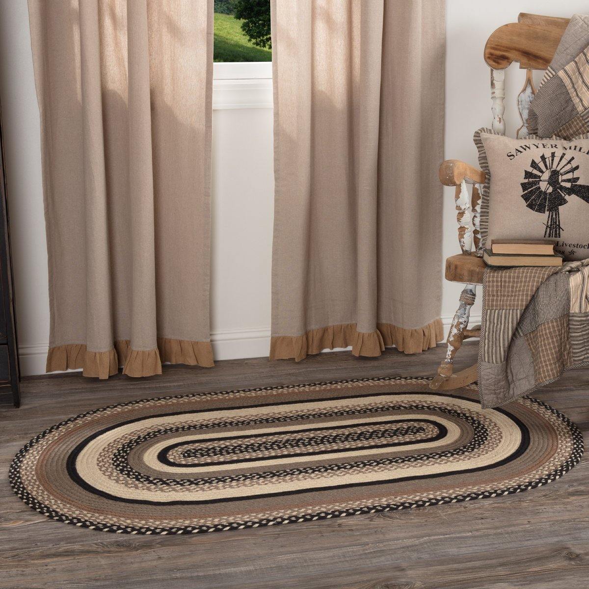 Sawyer Mill Charcoal Jute Braided Rug Oval 3'x5' with Rug Pad VHC Brands - The Fox Decor