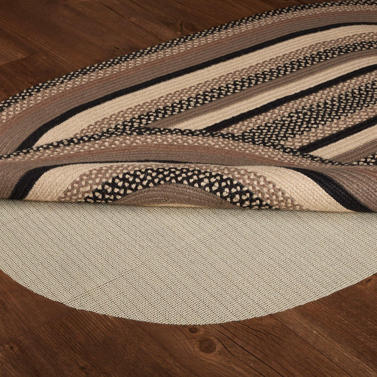 Sawyer Mill Charcoal Jute Braided Rug Oval 3'x5' with Rug Pad VHC Brands - The Fox Decor