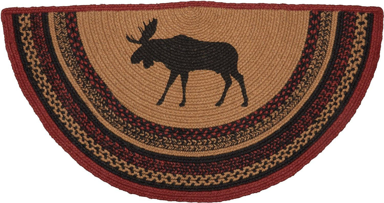 Cumberland Stenciled Moose Jute Braided Rug Half Circle 16.5"x33" with Rug Pad VHC Brands - The Fox Decor