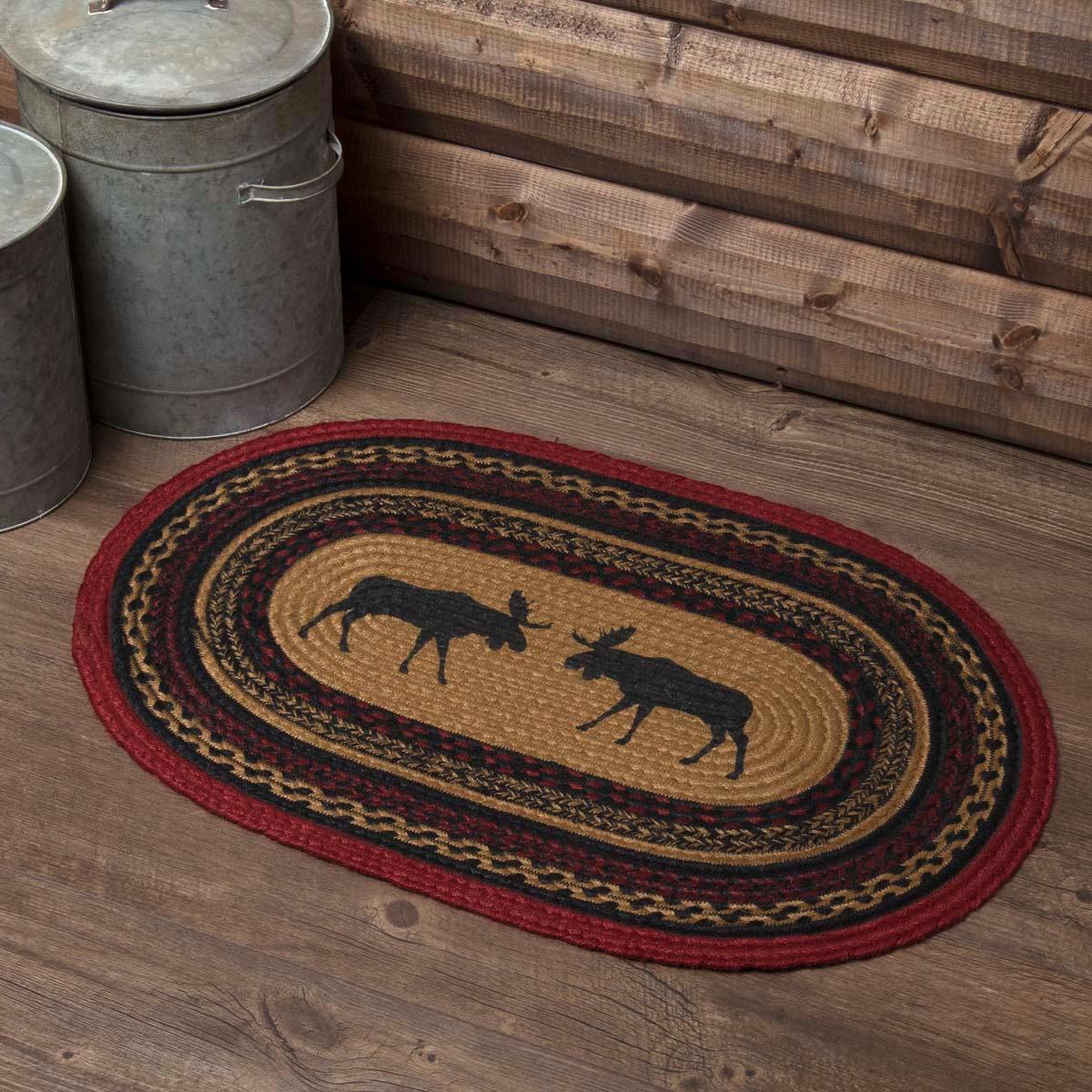 Cumberland Stenciled Moose Jute Braided Rug Oval 20"x30" with Rug Pad VHC Brands - The Fox Decor