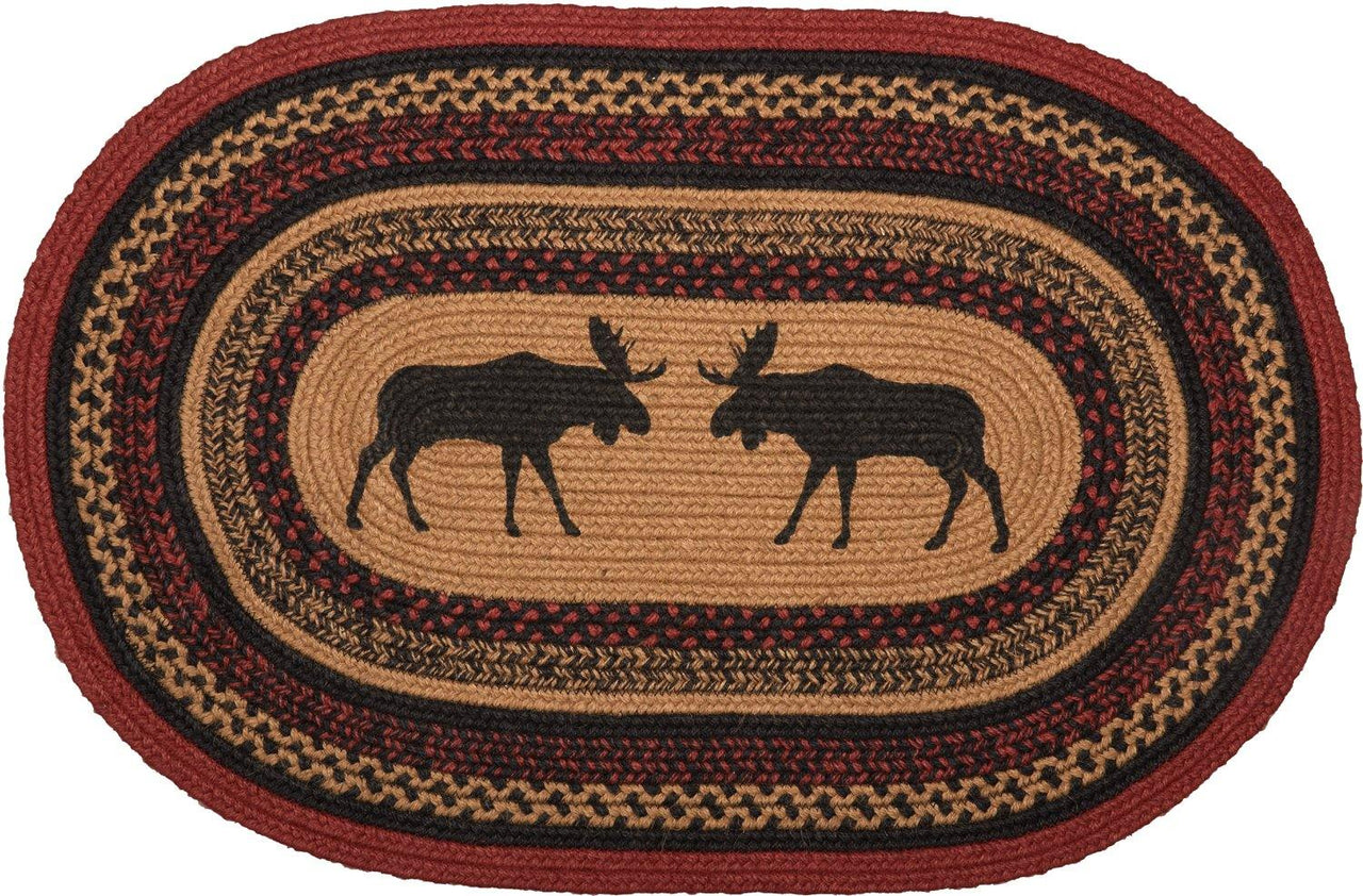 Cumberland Stenciled Moose Jute Braided Rug Oval 20"x30" with Rug Pad VHC Brands - The Fox Decor