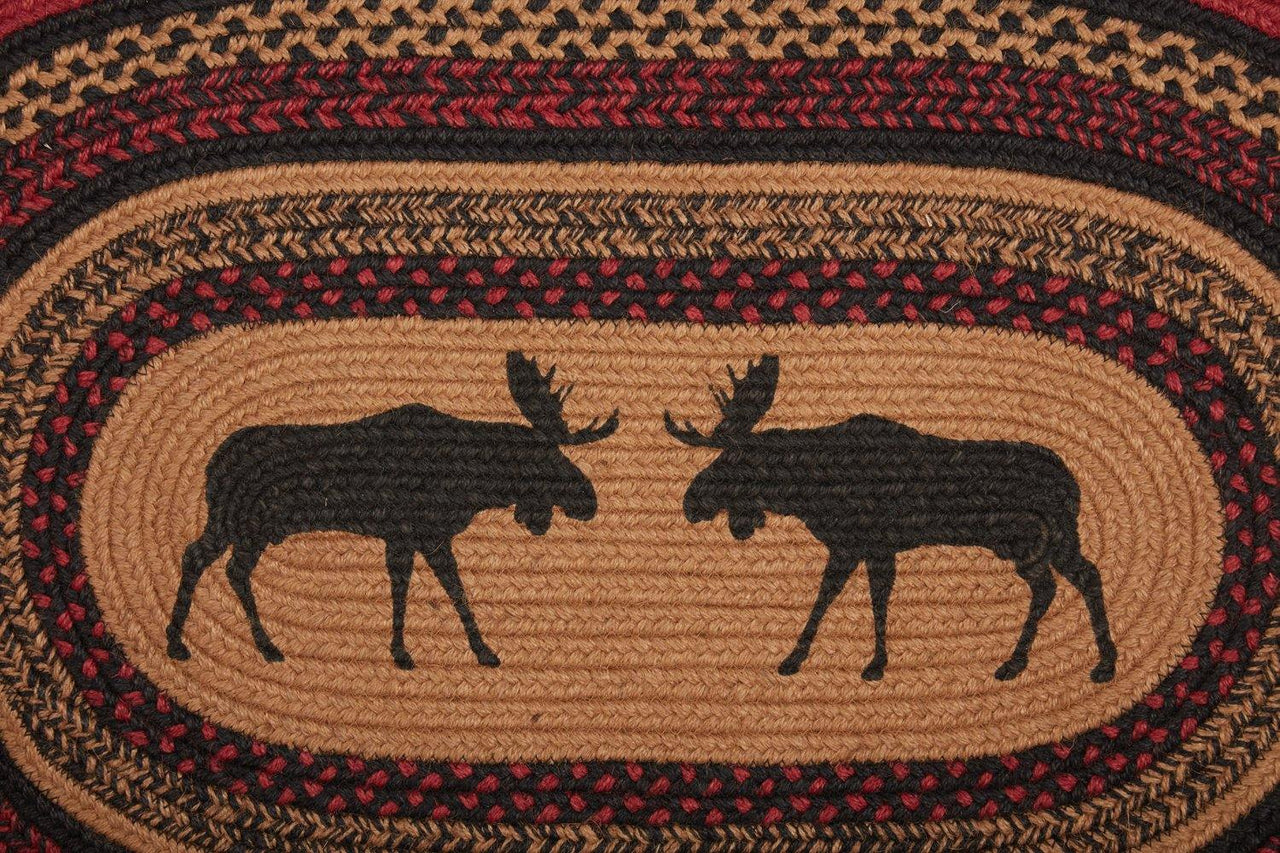 Cumberland Stenciled Moose Jute Braided Rug Oval 20"x30" with Rug Pad VHC Brands - The Fox Decor
