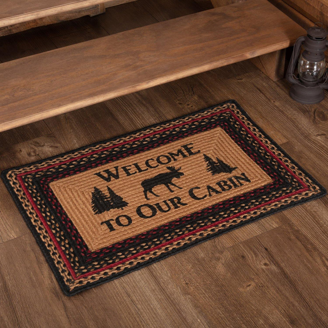 Cumberland Stenciled Moose Jute Braided Rug Rect Welcome to the Cabin 20"x30" with Rug Pad VHC Brands - The Fox Decor