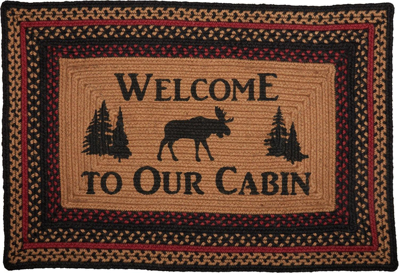 Cumberland Stenciled Moose Jute Braided Rug Rect Welcome to the Cabin 20"x30" with Rug Pad VHC Brands - The Fox Decor