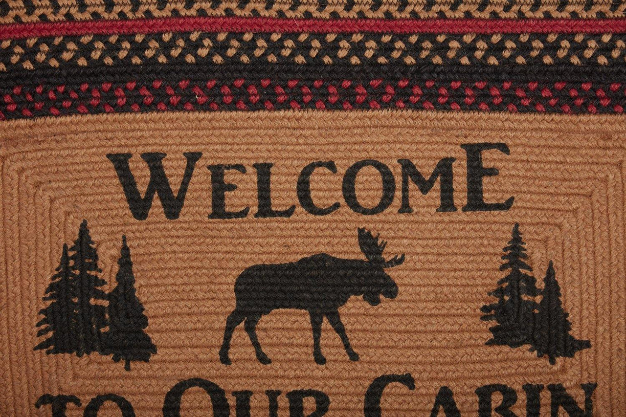 Cumberland Stenciled Moose Jute Braided Rug Rect Welcome to the Cabin 20"x30" with Rug Pad VHC Brands - The Fox Decor