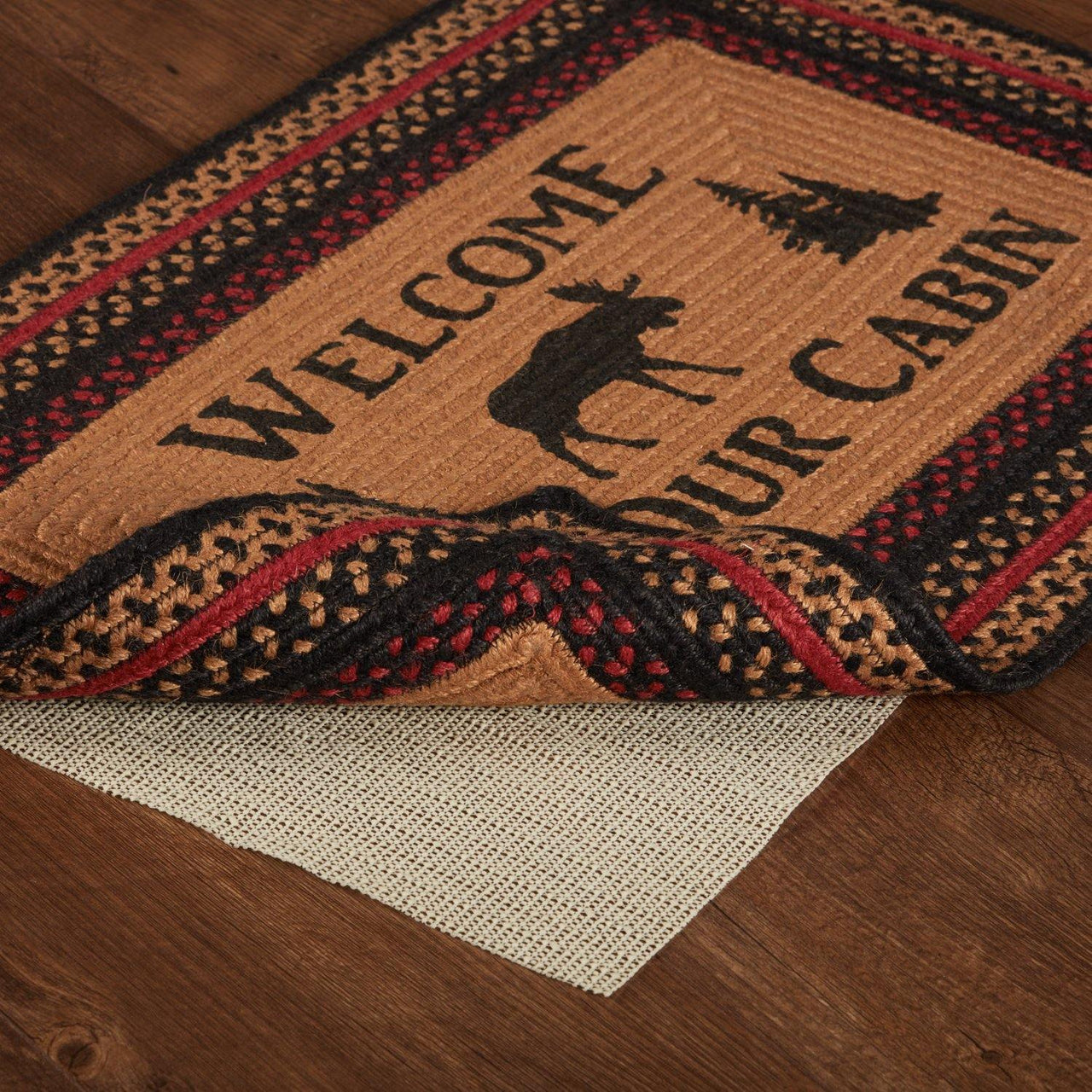 Cumberland Stenciled Moose Jute Braided Rug Rect Welcome to the Cabin 20"x30" with Rug Pad VHC Brands - The Fox Decor