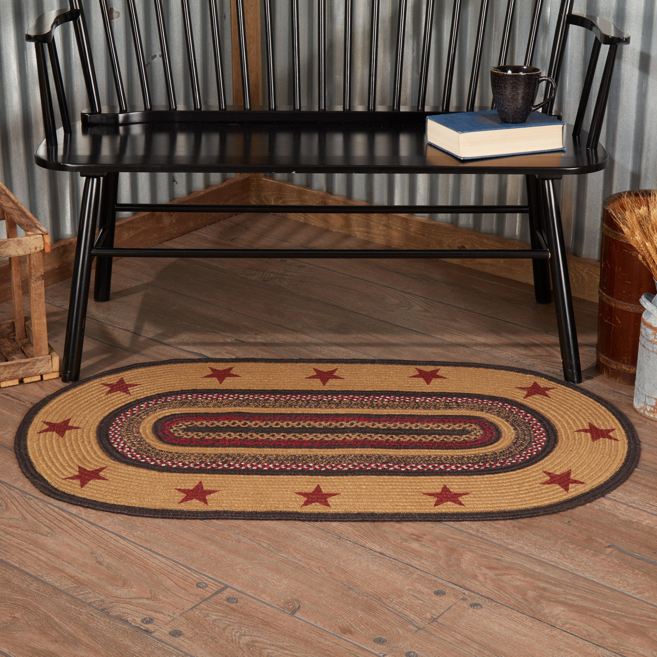 Landon Jute Braided Rug Oval Stencil Stars 27"x48" with Rug Pad VHC Brands