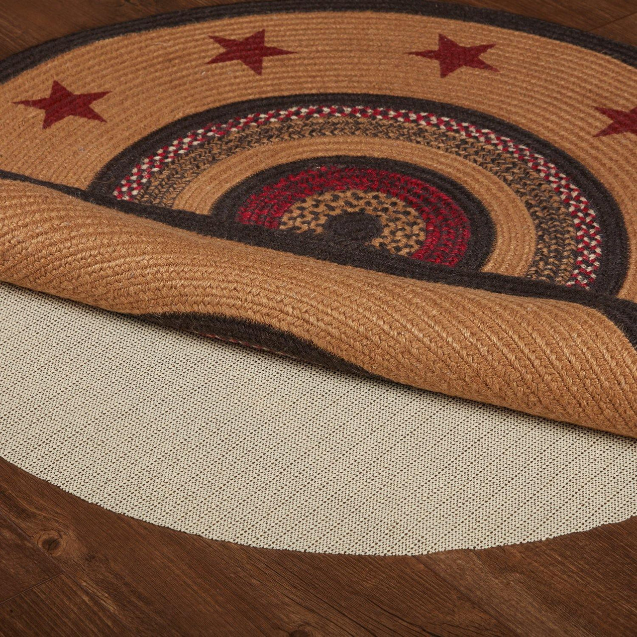 Landon Jute Braided Rug Round 3ft Stencil Stars with Rug Pad VHC Brands - The Fox Decor