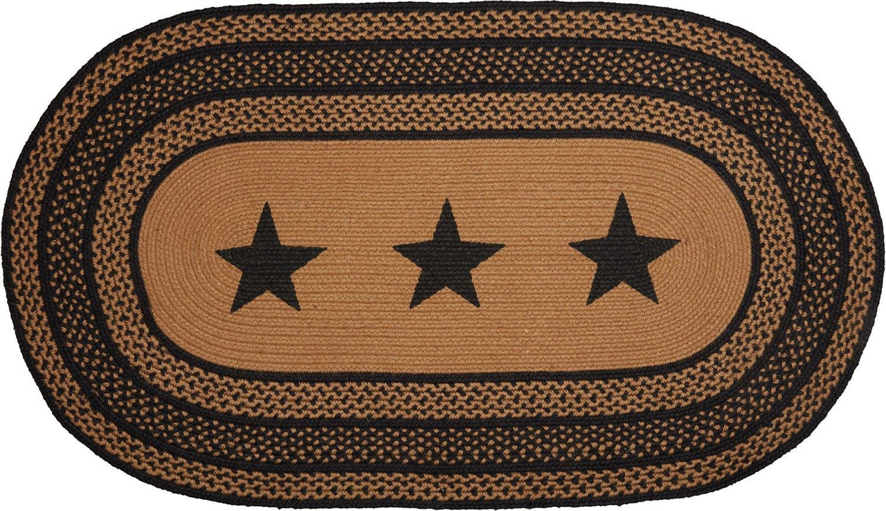 Farmhouse Jute Braided Rug Oval Stencil Stars 27"x48" with Rug Pad VHC Brands - The Fox Decor