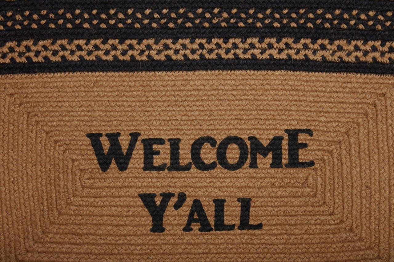 Farmhouse Jute Braided Rug Rect Stencil Welcome Y'all 20"x30" with Rug Pad VHC Brands - The Fox Decor