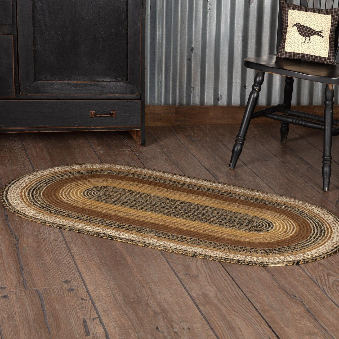Kettle Grove Jute Braided Rug Oval 27"x48" with Rug Pad VHC Brands - The Fox Decor