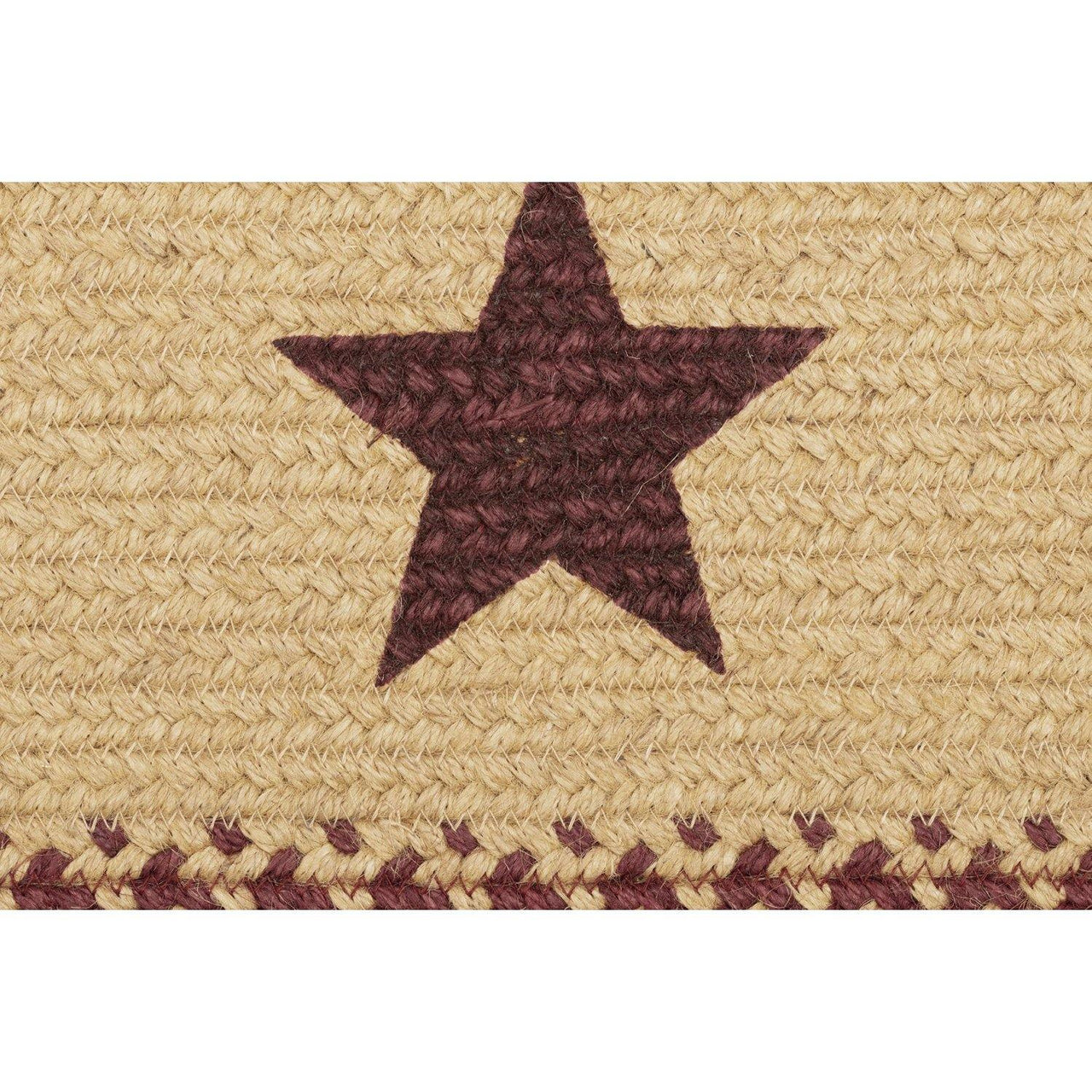 Burgundy Red Primitive Jute Braided Rug Oval Stencil Stars Welcome 20"x30" with Rug Pad VHC Brands - The Fox Decor