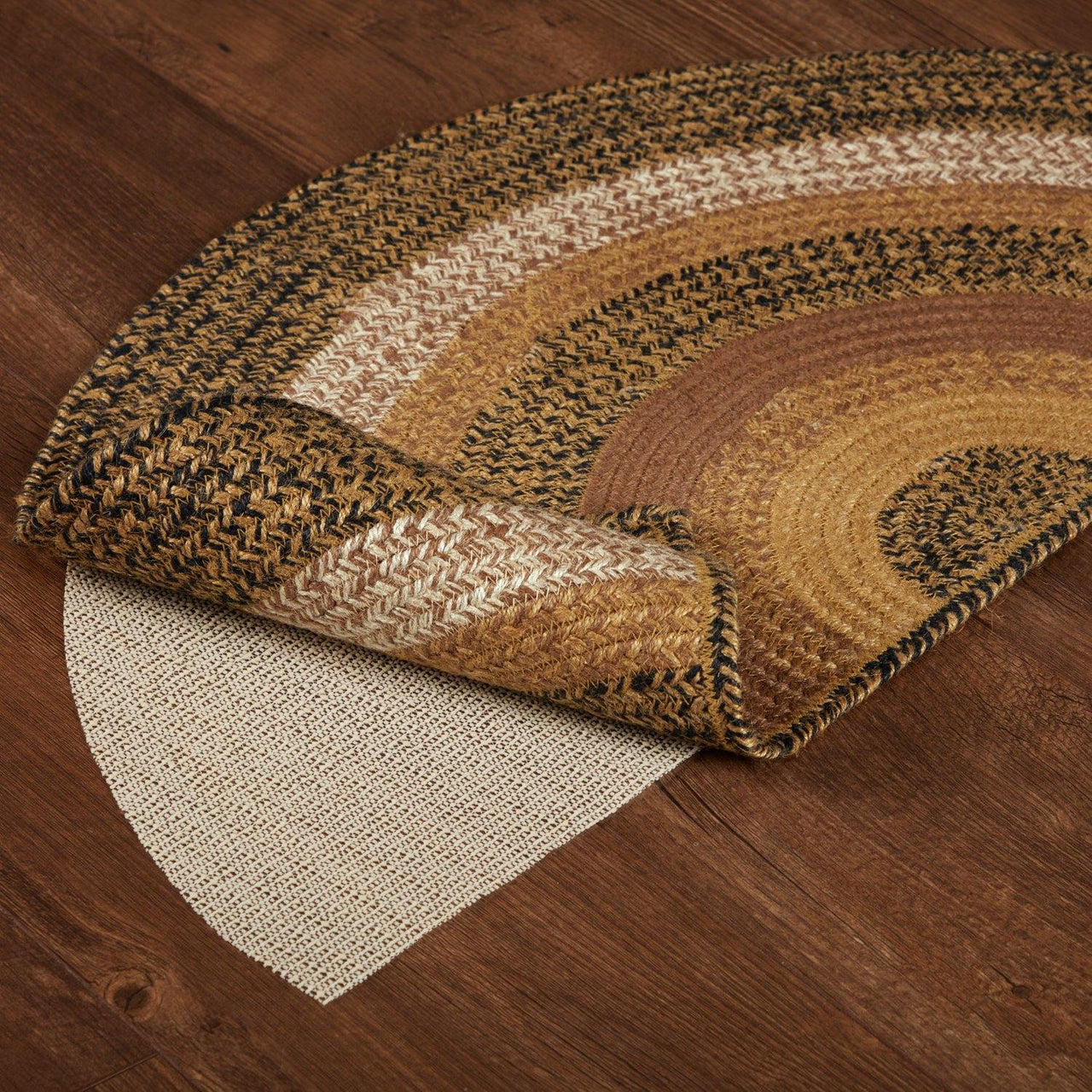 Kettle Grove Jute Braided Rug Half Circle 16.5"x33" with Rug Pad VHC Brands - The Fox Decor