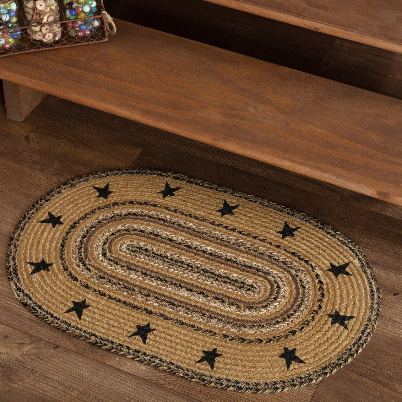 Kettle Grove Jute Braided Rug Oval Stencil Stars Border 20'x30' with Rug Pad VHC Brands - The Fox Decor