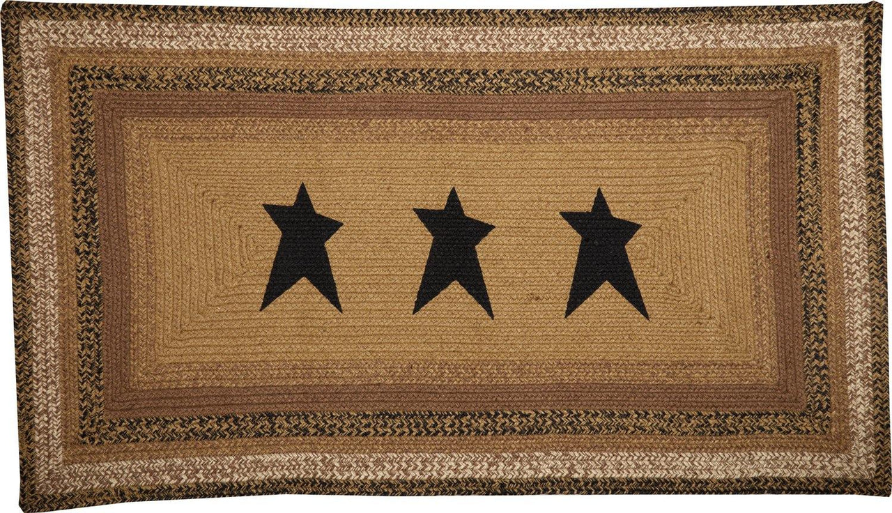 Kettle Grove Jute Braided Rug Rect Stencil Stars 27"x48" with Rug Pad VHC Brands - The Fox Decor