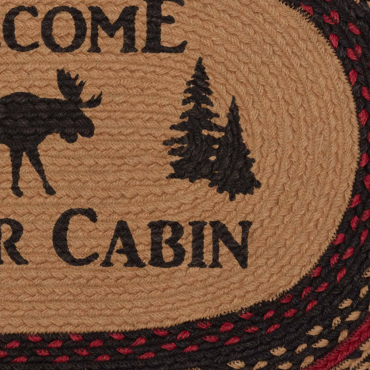 Cumberland Stenciled Moose Jute Braided Rug Oval Welcome to the Cabin 20"x30" with Rug Pad VHC Brands - The Fox Decor