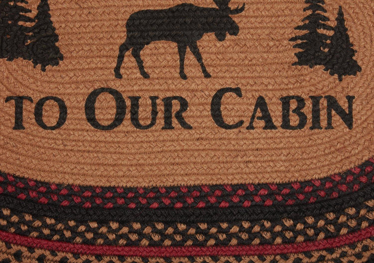 Cumberland Stenciled Moose Jute Braided Rug Oval Welcome to the Cabin 20"x30" with Rug Pad VHC Brands - The Fox Decor