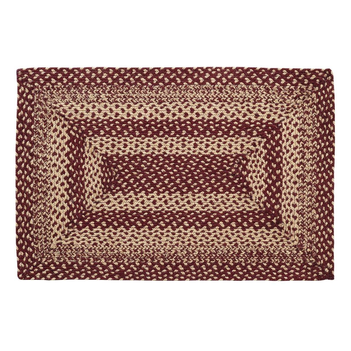 Burgundy Tan Jute Braided Rug Rect 24"x36" with Rug Pad VHC Brands - The Fox Decor
