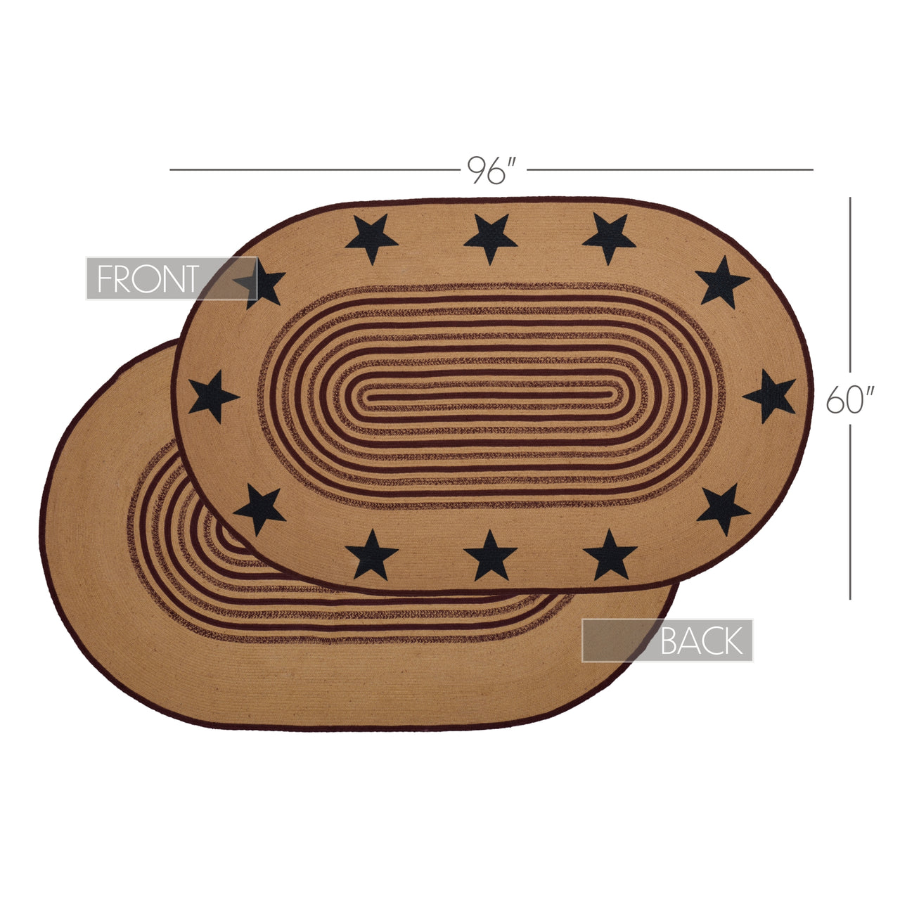 Potomac Jute Braided Rug Oval Stencil Stars 5'x8' with Rug Pad VHC Brands