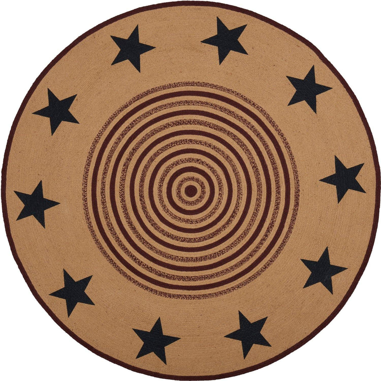 Potomac Jute Braided Rug Round Stencil Stars 6ft with Rug Pad VHC Brands - The Fox Decor