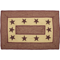 Thumbnail for Burgundy Red Primitive Jute Braided Rug Rect Stencil Stars 24