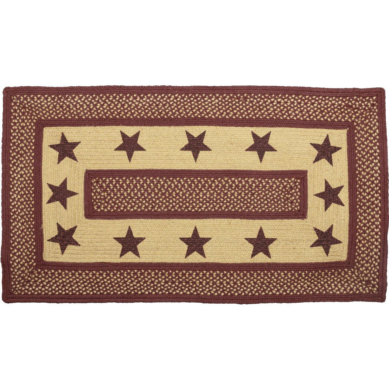 Burgundy Red Primitive Jute Braided Rug Rect Stencil Stars 27"x48" with Rug Pad VHC Brands - The Fox Decor