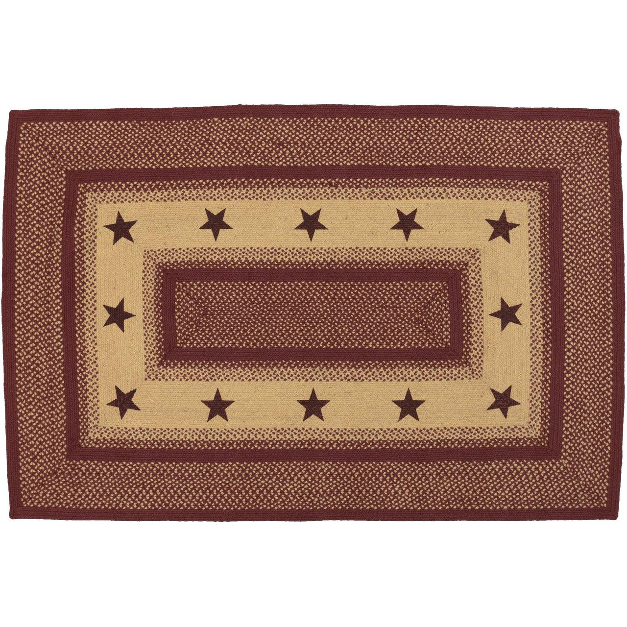 Burgundy Red Primitive Jute Braided Rug Rect Stencil Stars 4'x6' with Rug Pad VHC Brands - The Fox Decor