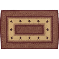Burgundy Red Primitive Jute Braided Rug Rect Stencil Stars 4'x6' with Rug Pad VHC Brands - The Fox Decor