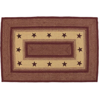 Thumbnail for Burgundy Red Primitive Jute Braided Rug Rect Stencil Stars 4'x6' with Rug Pad VHC Brands - The Fox Decor
