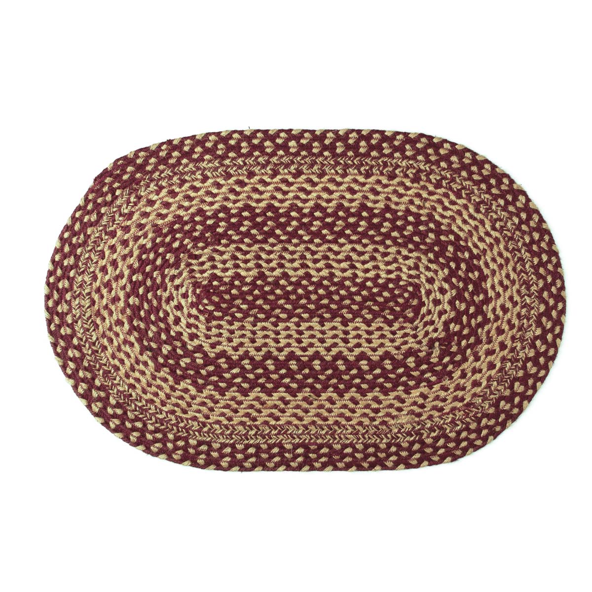 Burgundy Tan Jute Braided Rug Oval 20"x30" with Rug Pad VHC Brands