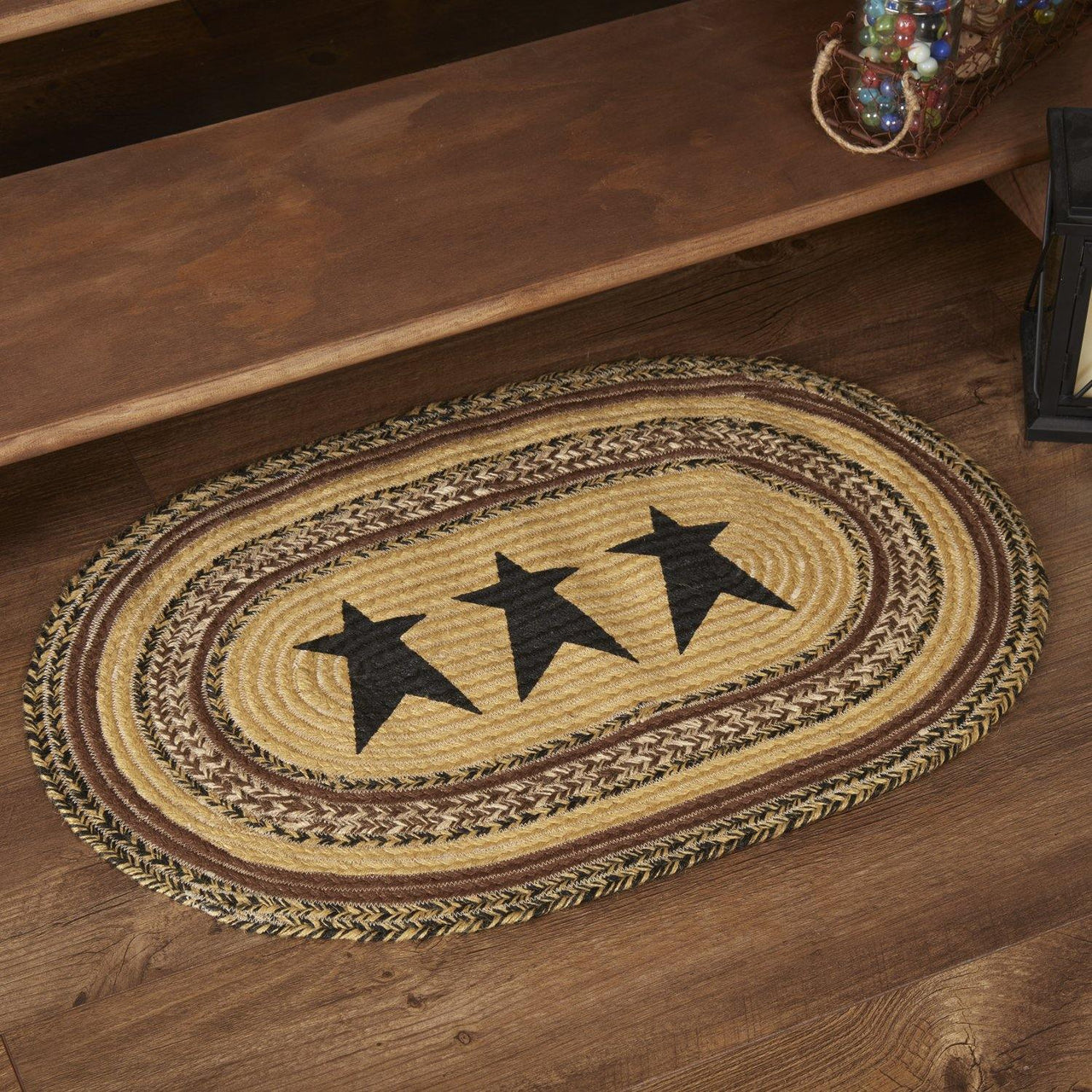 Kettle Grove Jute Braided Rug Oval Stencil Stars 20"x30" with Rug Pad VHC Brands - The Fox Decor