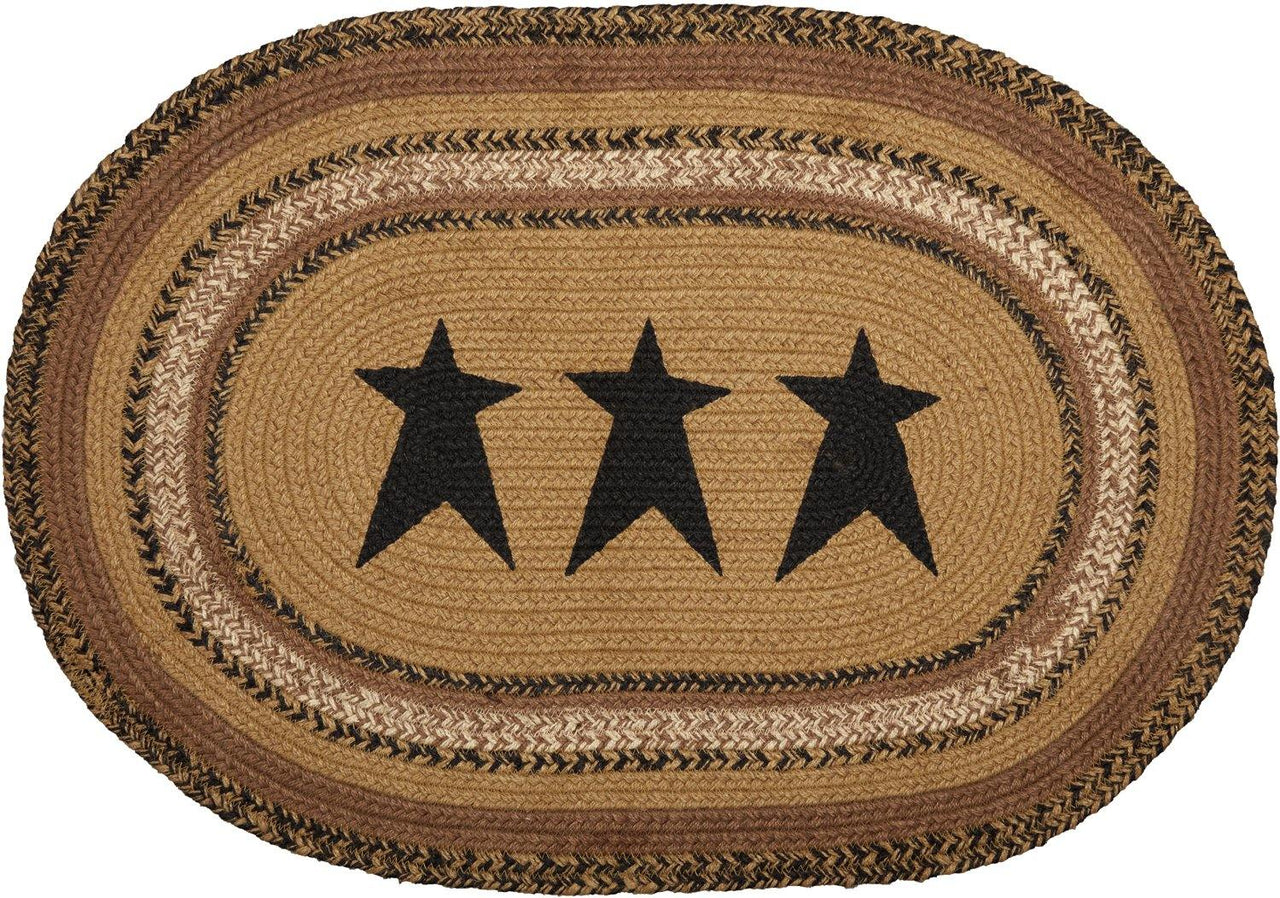 Kettle Grove Jute Braided Rug Oval Stencil Stars 20"x30" with Rug Pad VHC Brands - The Fox Decor