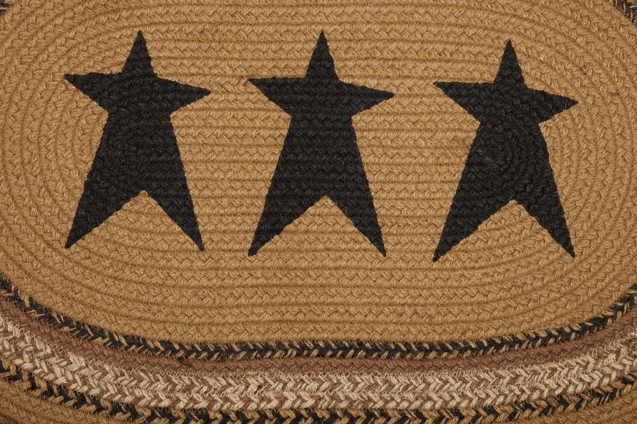 Kettle Grove Jute Braided Rug Oval Stencil Stars 20"x30" with Rug Pad VHC Brands - The Fox Decor