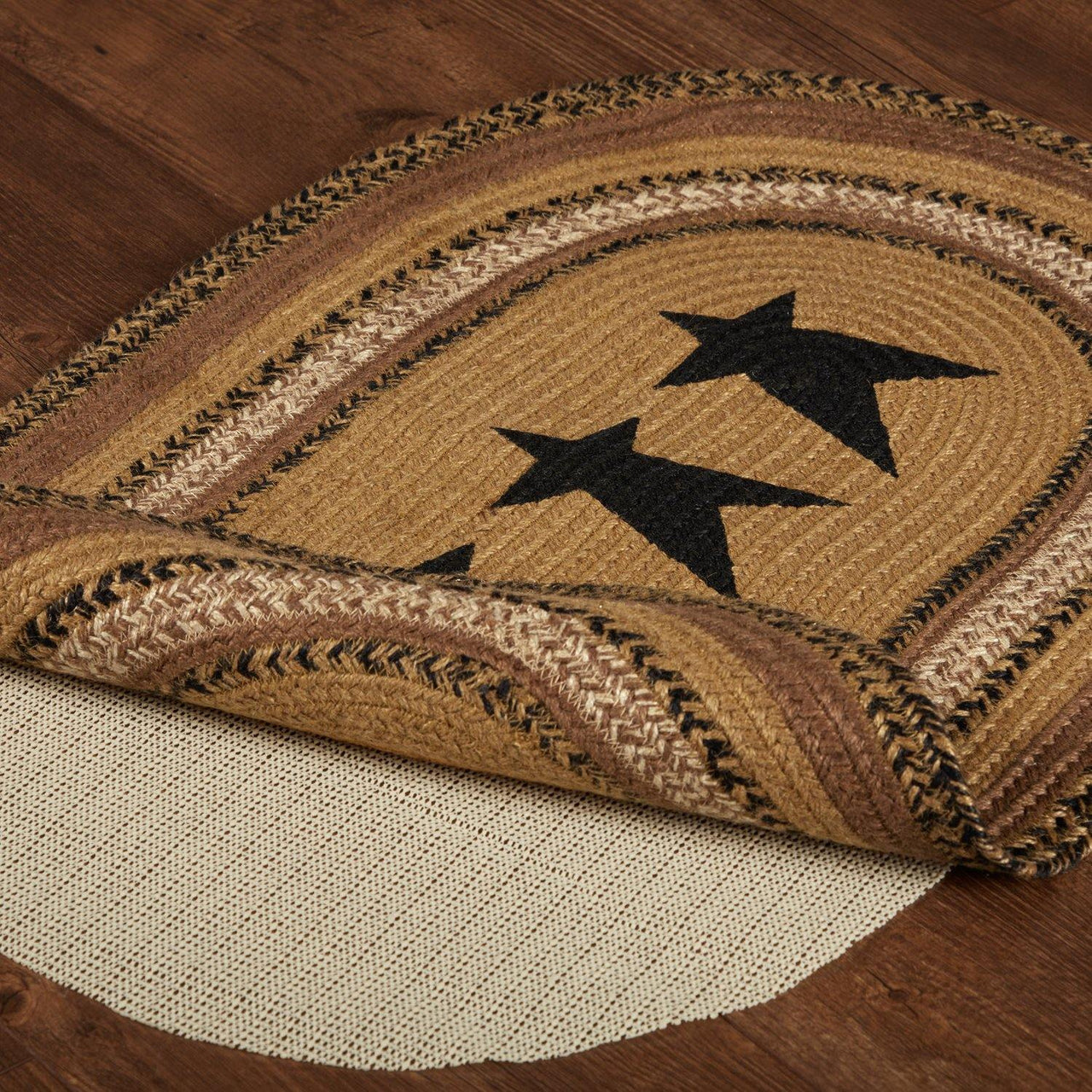 Kettle Grove Jute Braided Rug Oval Stencil Stars 20"x30" with Rug Pad VHC Brands - The Fox Decor