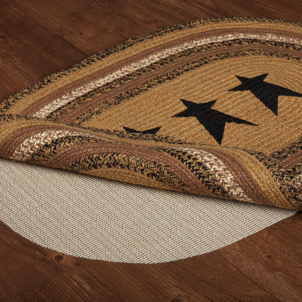 Kettle Grove Jute Braided Rug Oval Stencil Stars 24"x36" with Rug Pad VHC Brands - The Fox Decor