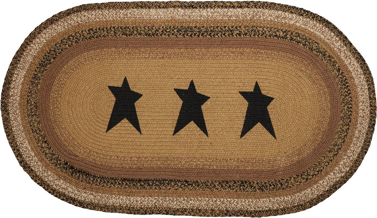 Kettle Grove Jute Braided Rug Oval Stencil Stars 27"x48" with Rug Pad VHC Brands - The Fox Decor