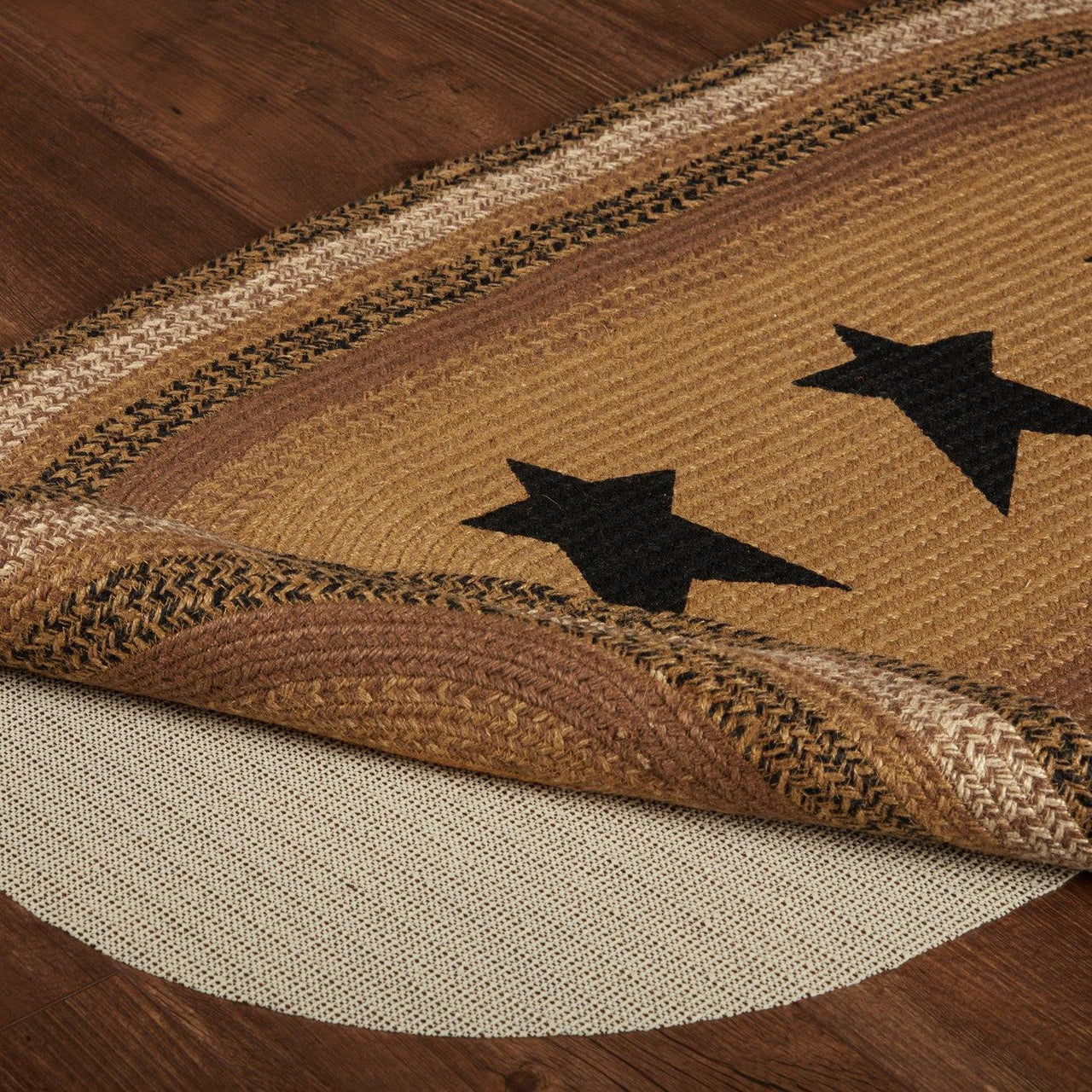 Kettle Grove Jute Braided Rug Oval Stencil Stars 27"x48" with Rug Pad VHC Brands - The Fox Decor