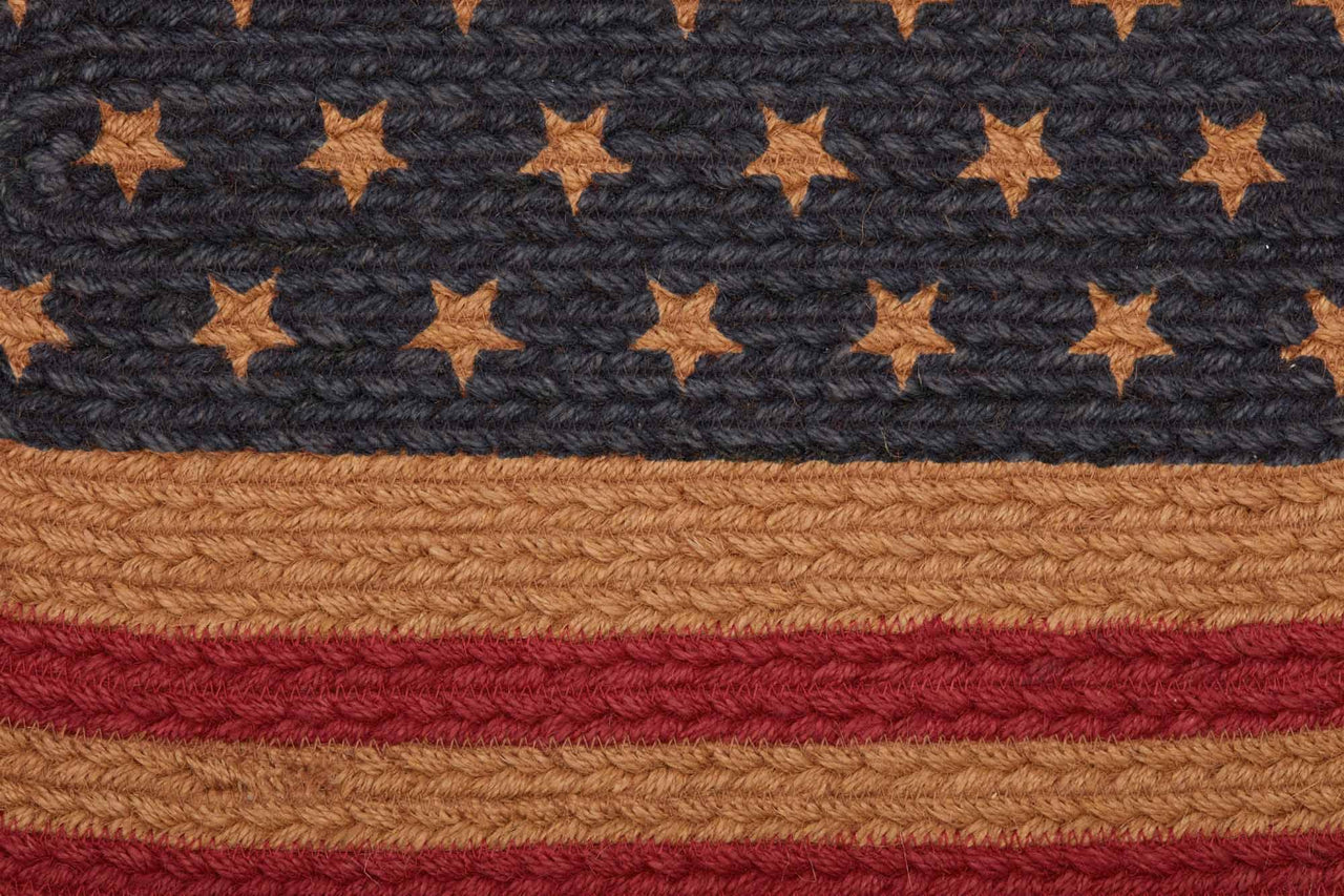 Liberty Stars Flag Jute Braided Rug Half Circle 16.5"x33" with Rug Pad VHC Brands - The Fox Decor