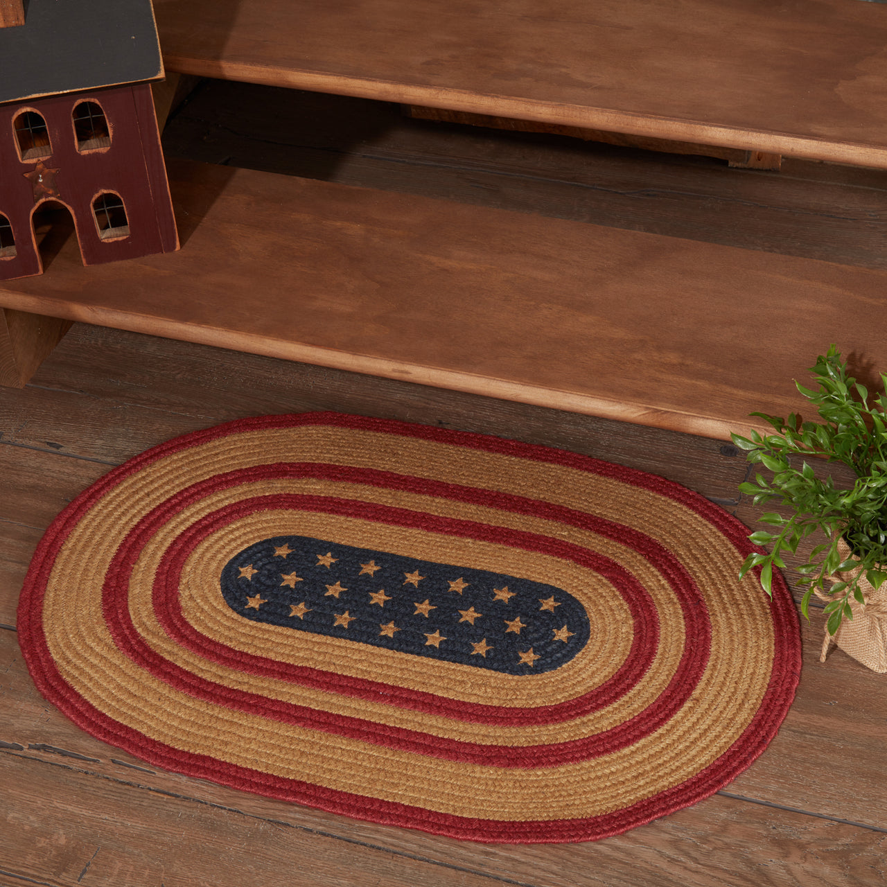 Liberty Stars Flag Jute Braided Rug Oval 20"x30" with Rug Pad VHC Brands