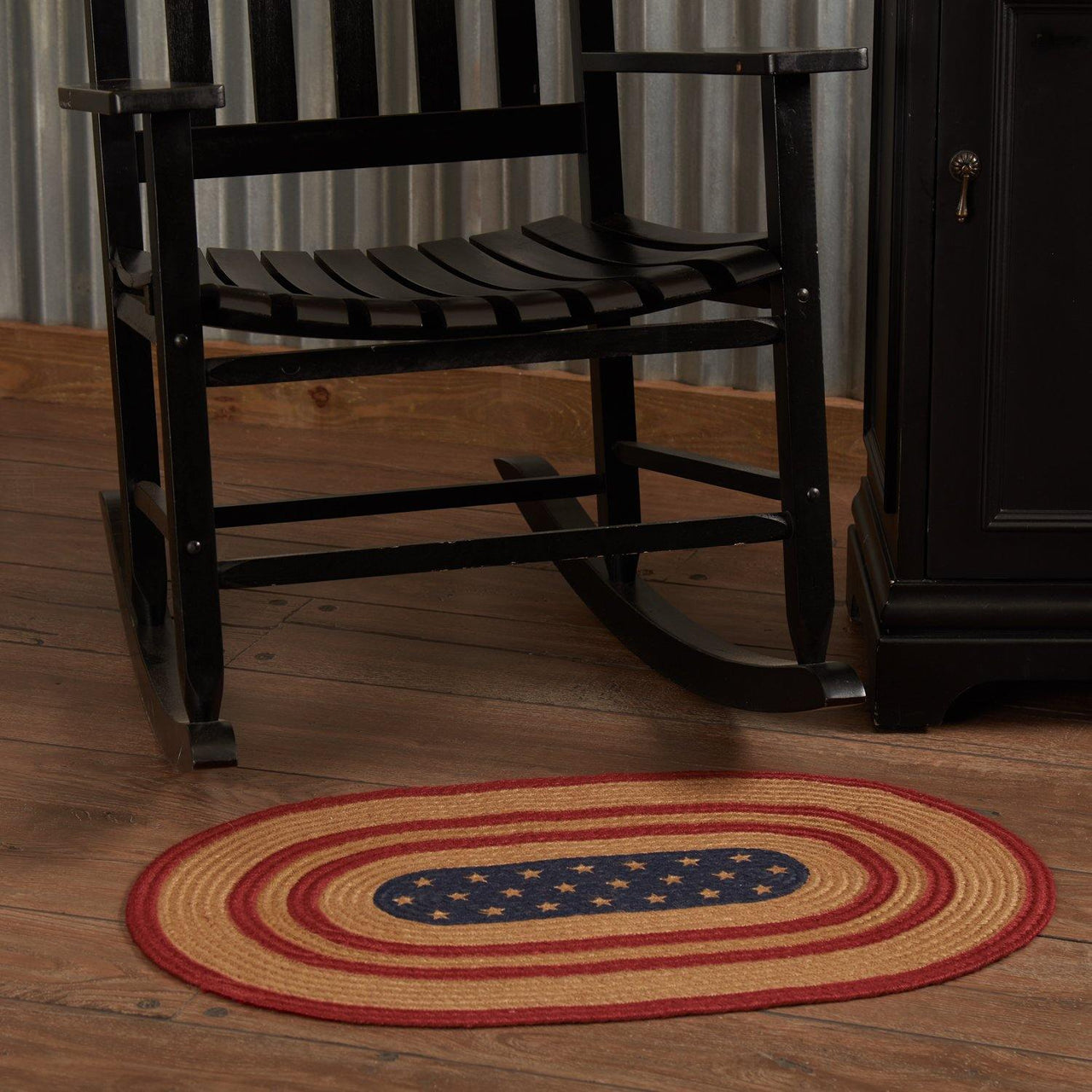 Liberty Stars Flag Jute Braided Rug Oval 20"x30" with Rug Pad VHC Brands - The Fox Decor