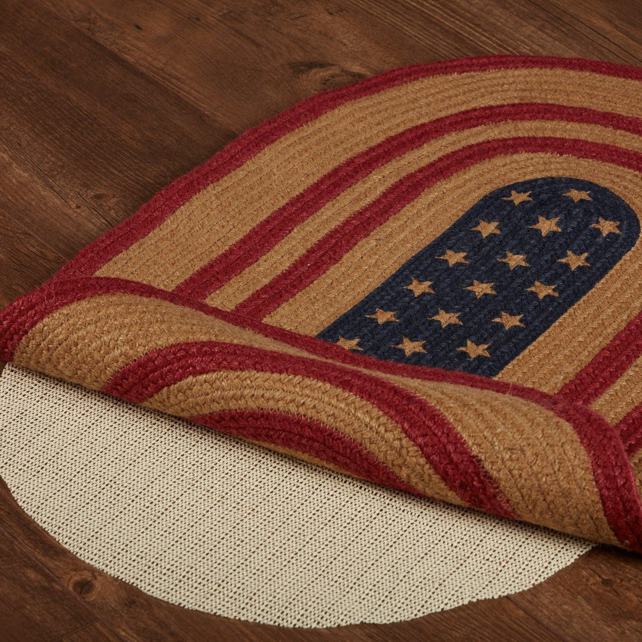 Liberty Stars Flag Jute Braided Rug Oval 20"x30" with Rug Pad VHC Brands - The Fox Decor