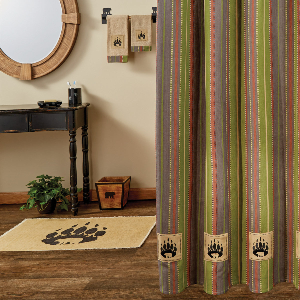 Shenandoah Stripe Bear Patch Shower Curtain 72" - Park Designs