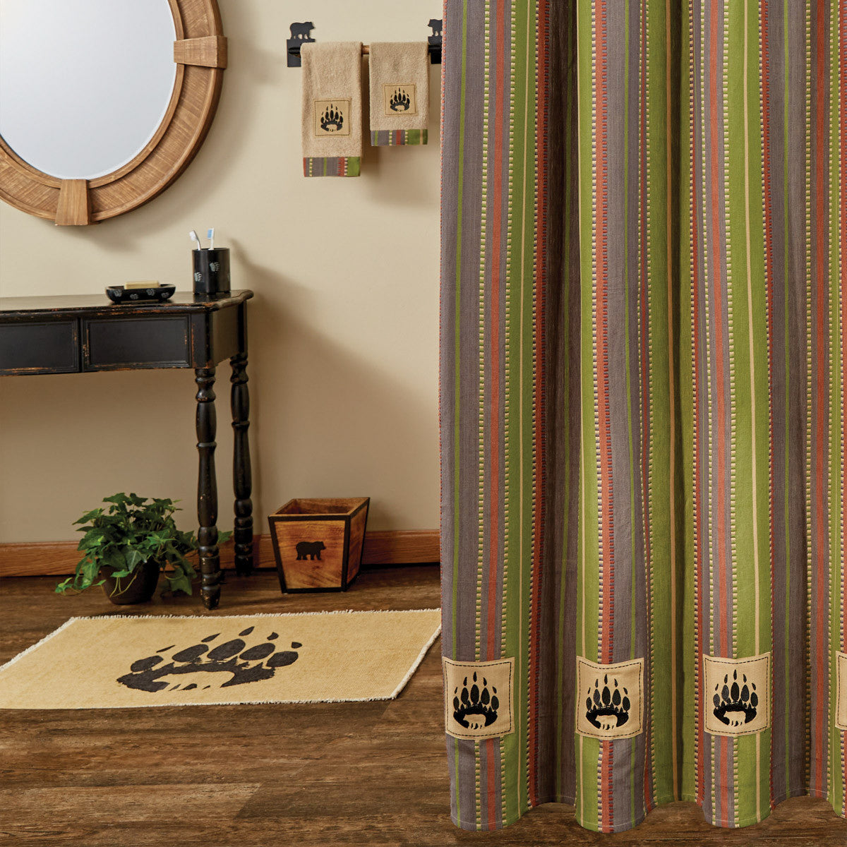 Shenandoah Stripe Bear Patch Shower Curtain 72" - Park Designs - The Fox Decor