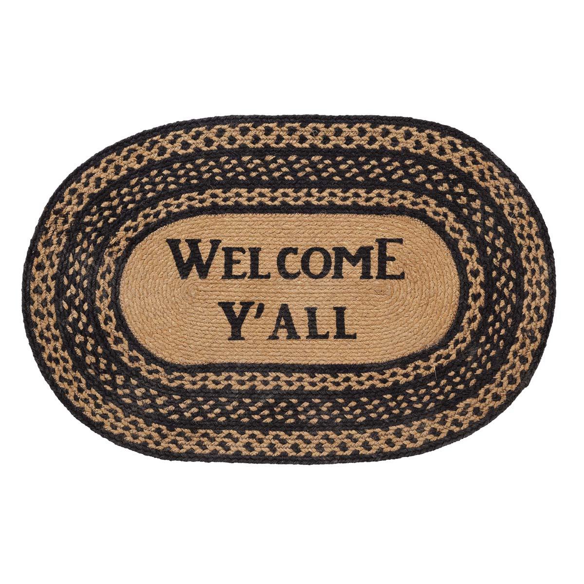 Farmhouse Jute Braided Rug Oval Stencil Welcome Y'all 20"x30" with Rug Pad VHC Brands - The Fox Decor
