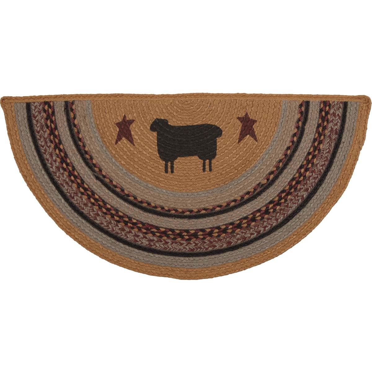 Heritage Farms Sheep Jute Braided Rug Half Circle 16.5"x33" with Rug Pad VHC Brands - The Fox Decor